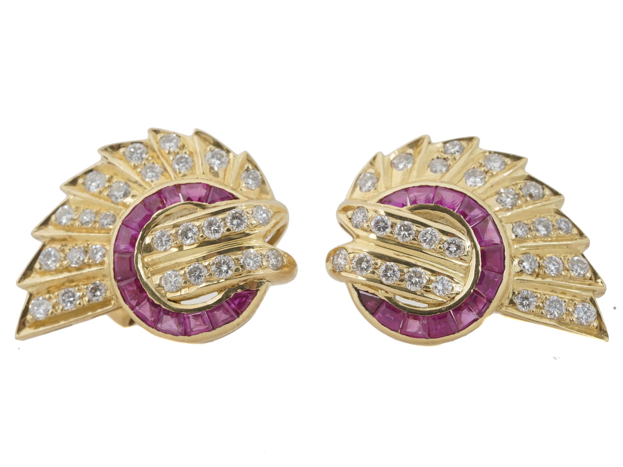 VINTAGE 18K GOLD DIAMOND AND RUBY STUD EARRINGS PIC-
